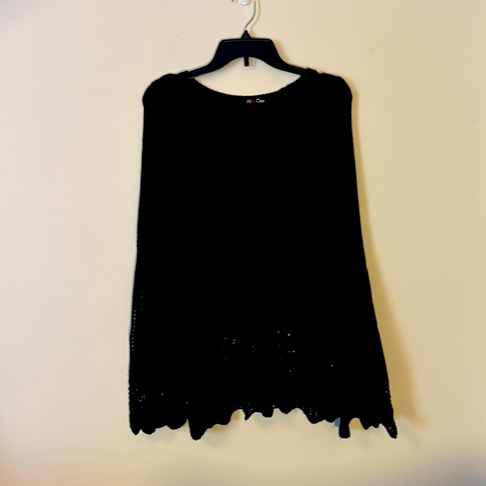 All at Once Black Sweater with Crochet Bell Sleeves Size Large